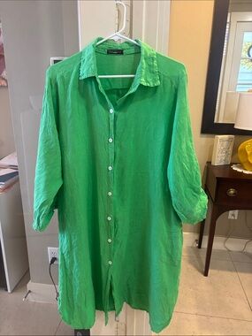 Relaxed Green Button-Down Linen Dress - Unknown Brand